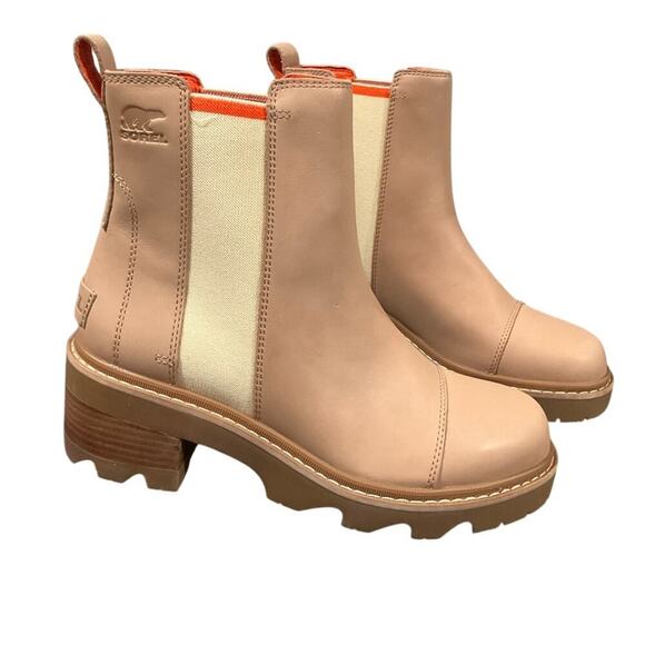 SOREL Joan Now Chelsea Boots Leather Waterproof Honest Beige Gum Size 10 NIB - Picture 1 of 12